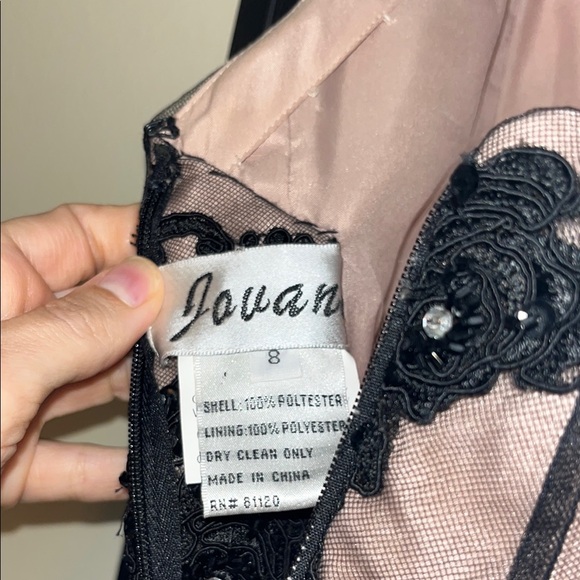 Elegant Jovani Rhinestone, Sequin, and Black Lace and Nude Mermaid Evening Gown - Picture 9 of 9